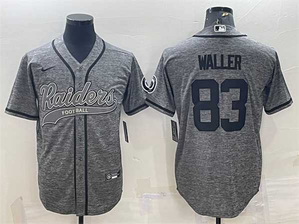 Mens Las Vegas Raiders #83 Darren Waller Gray With Patch Cool Base Stitched Baseball Jersey